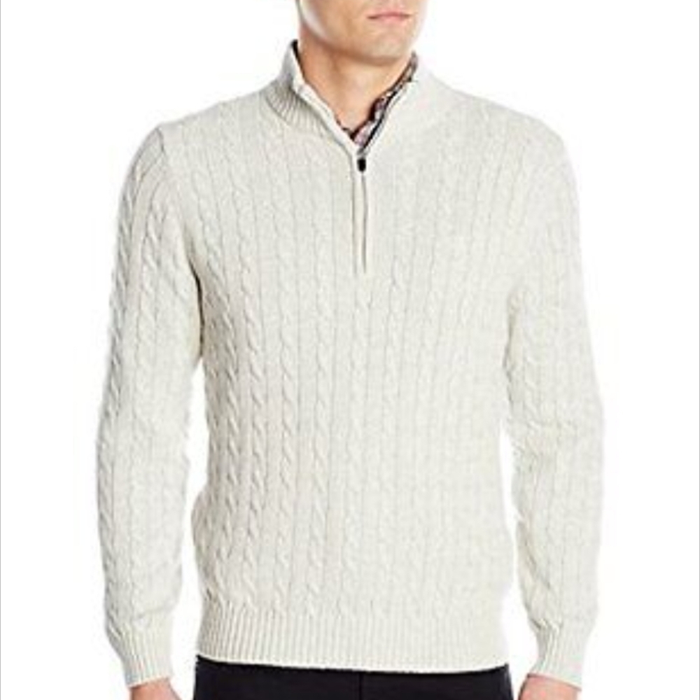 IZOD Men's Cream Cable Knit 1/4 Zip Sweater
